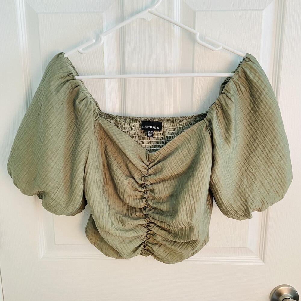 Lucy Paris Blouse Womens Medium Forest Fairy Puff Sleeve Off Shoulder Smocked